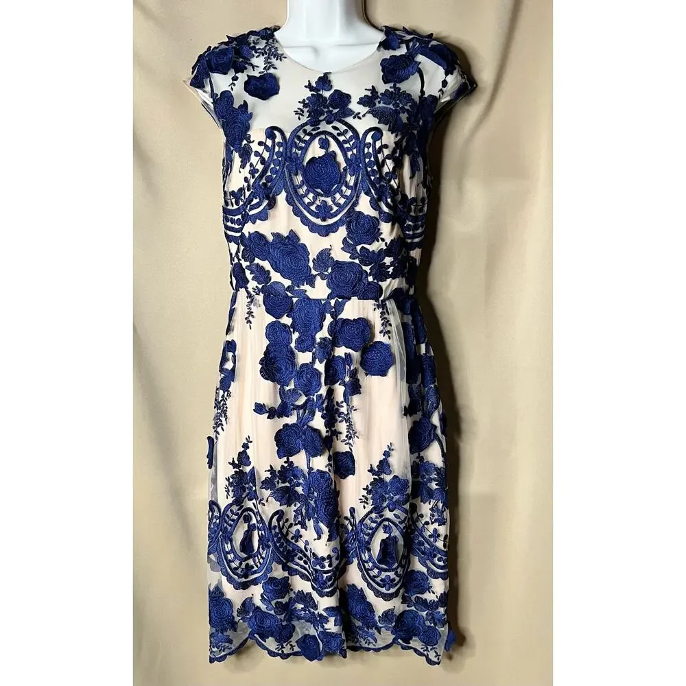 Marchesa Notte Navy Mena Embroidered Tulle Dress 4_4